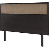 Caine Queen Headboard in Black Wood & Rattan